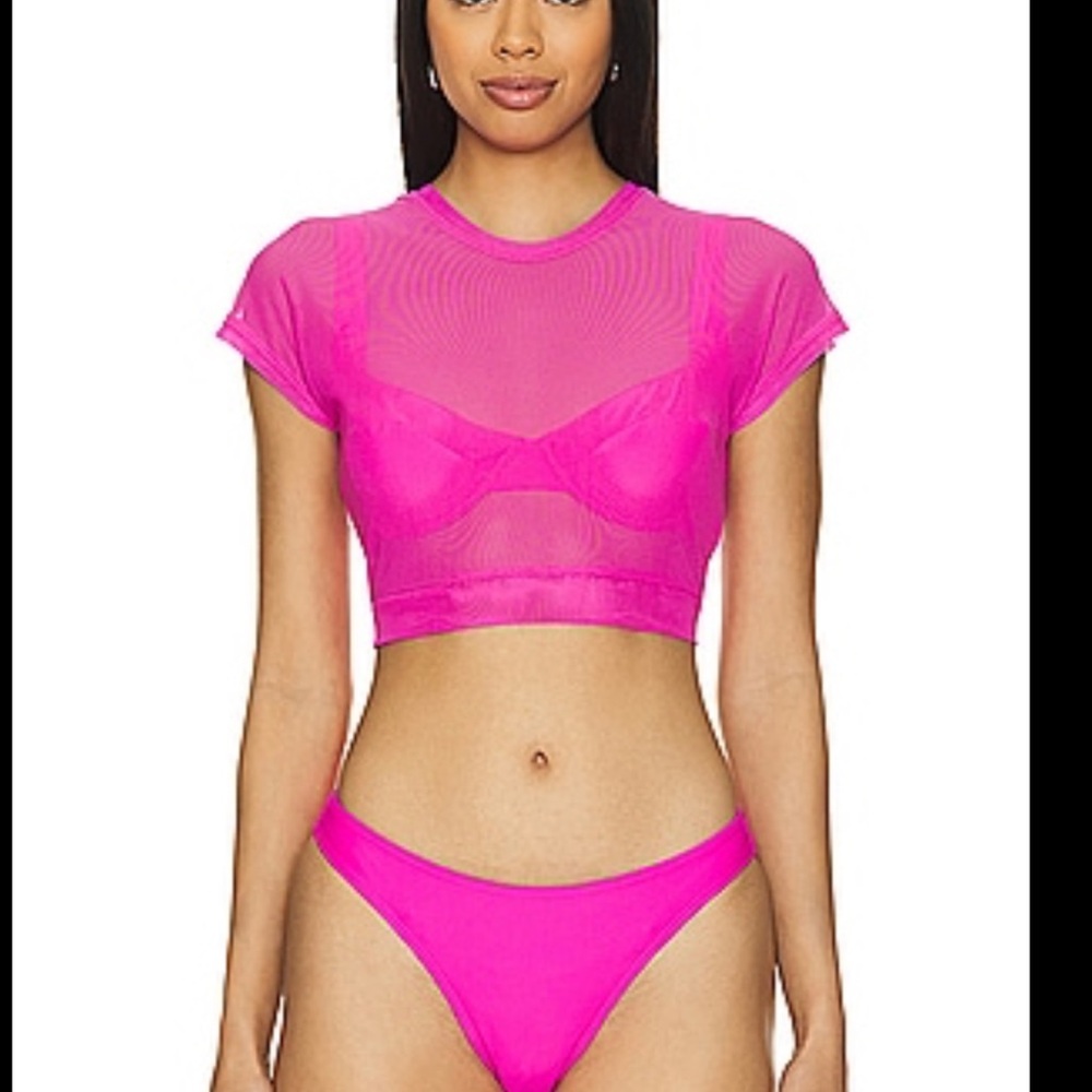 New Good American cropped mesh top. XS. Pink